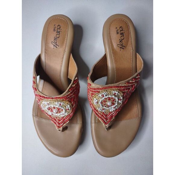 Euro Soft by Softt Red Beaded Leather Thong Sandals Size 8.5 - Picture 10 of 14